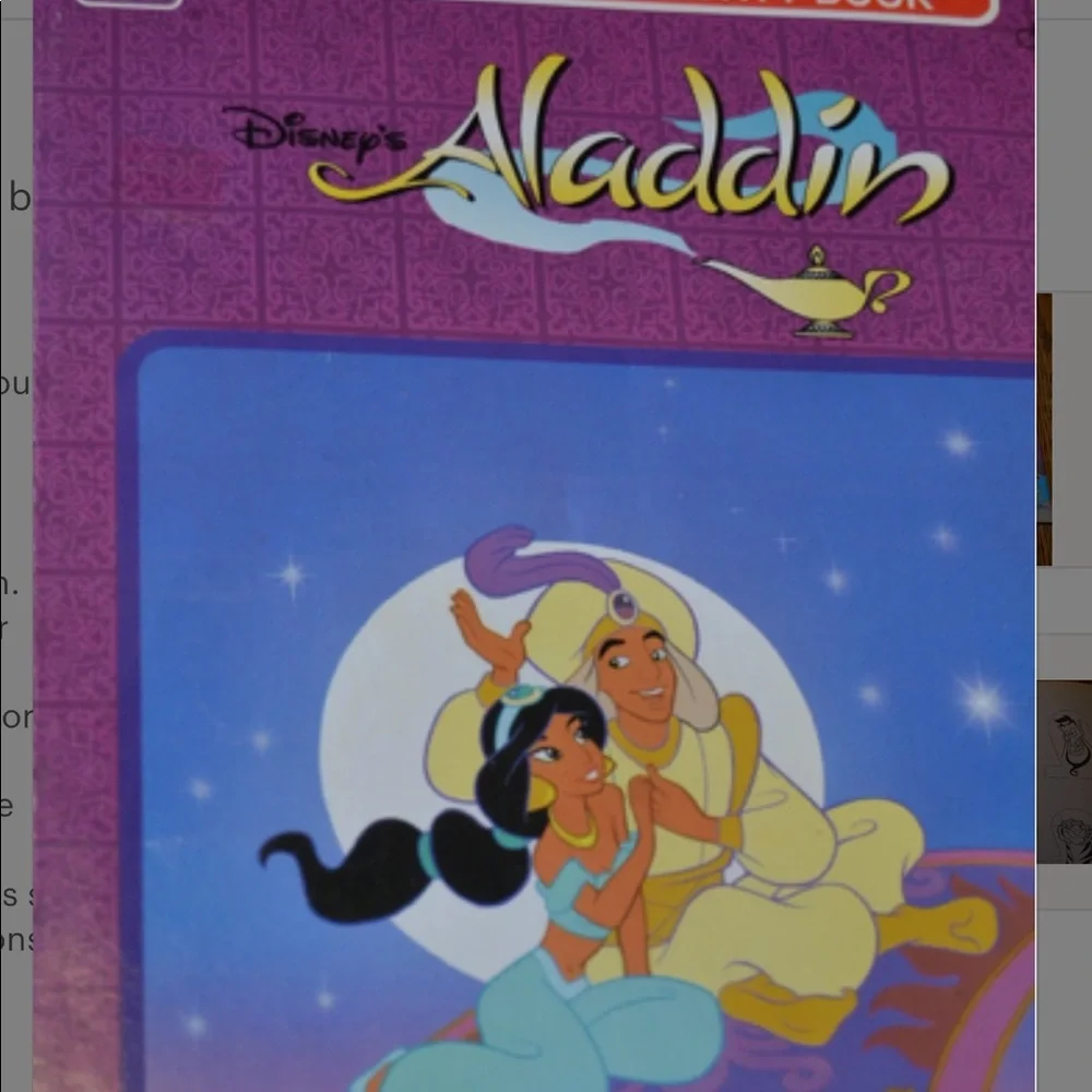 Disney Aladdin Big Coloring Activity Book 1992 Jasmine Jafar Vintage 90’s